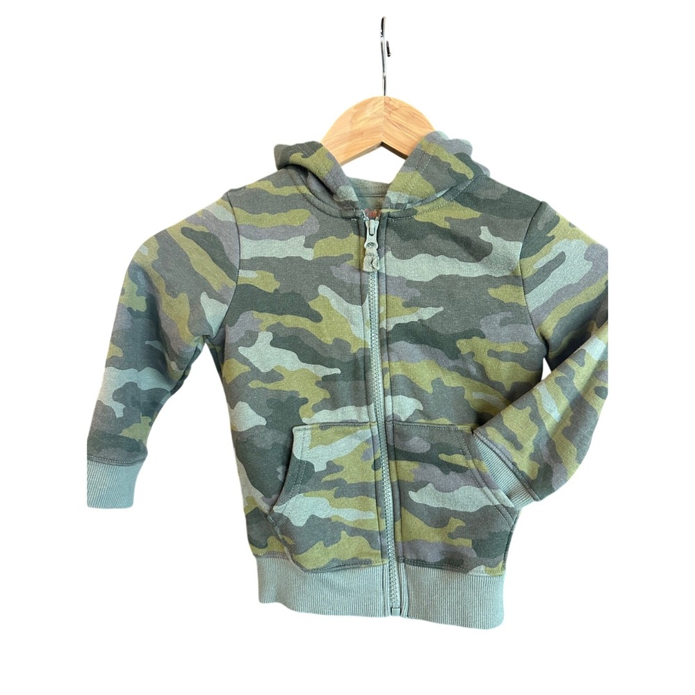 Cat & Jack Zip Hoodie‎ Kids 3T Camo Green Fleece Long Sleeve Full Zip Sweatshirt